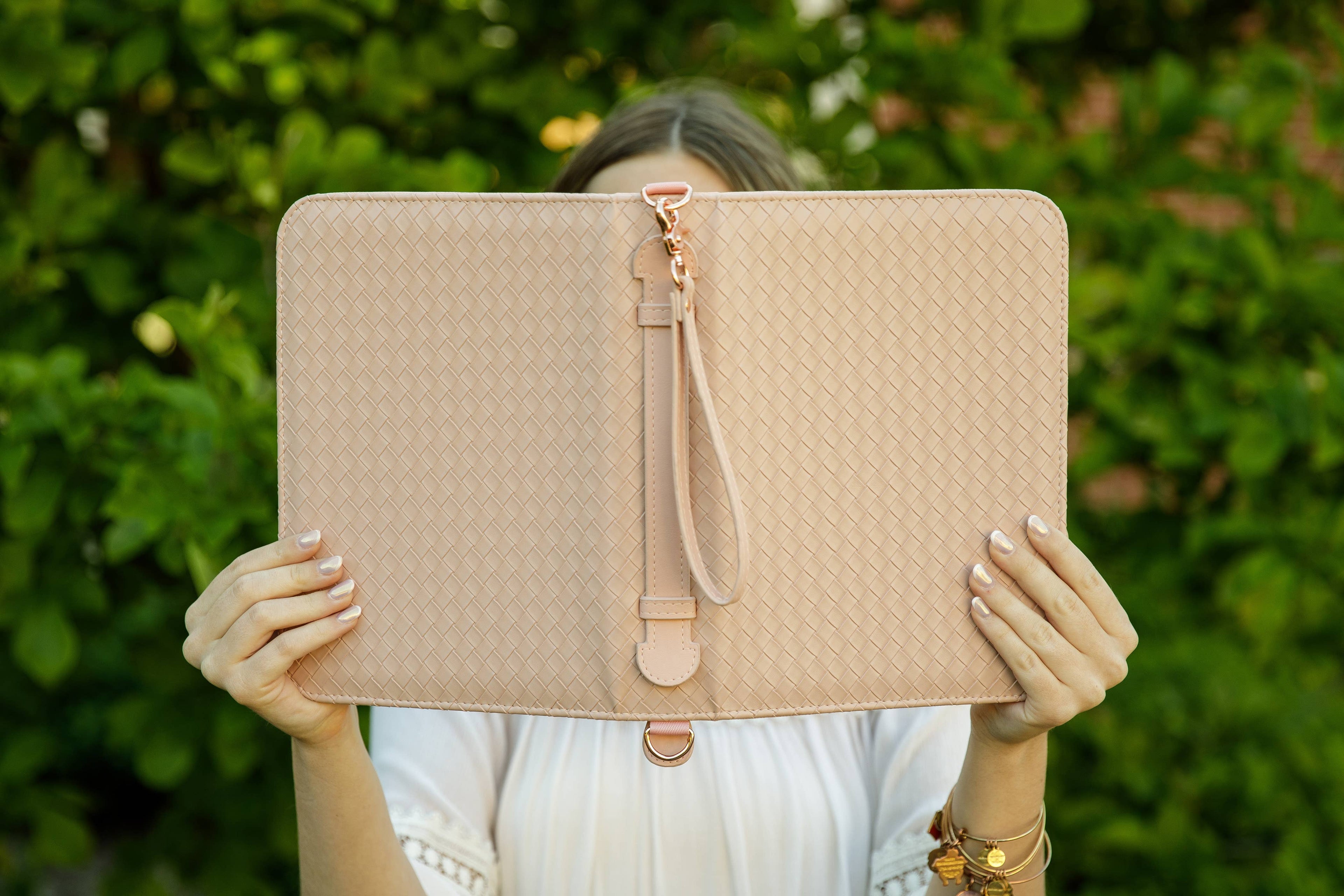 Weave Bible Case Crossbody — Blush Vegan Leather Bible Cover with Crossbody Strap