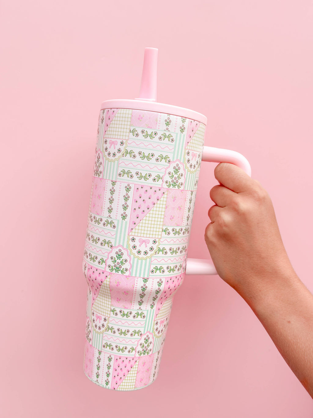 COMING SOON!!!! Floral Patchwork 40oz Tumbler - Spill Proof Lid + Flip Straw
