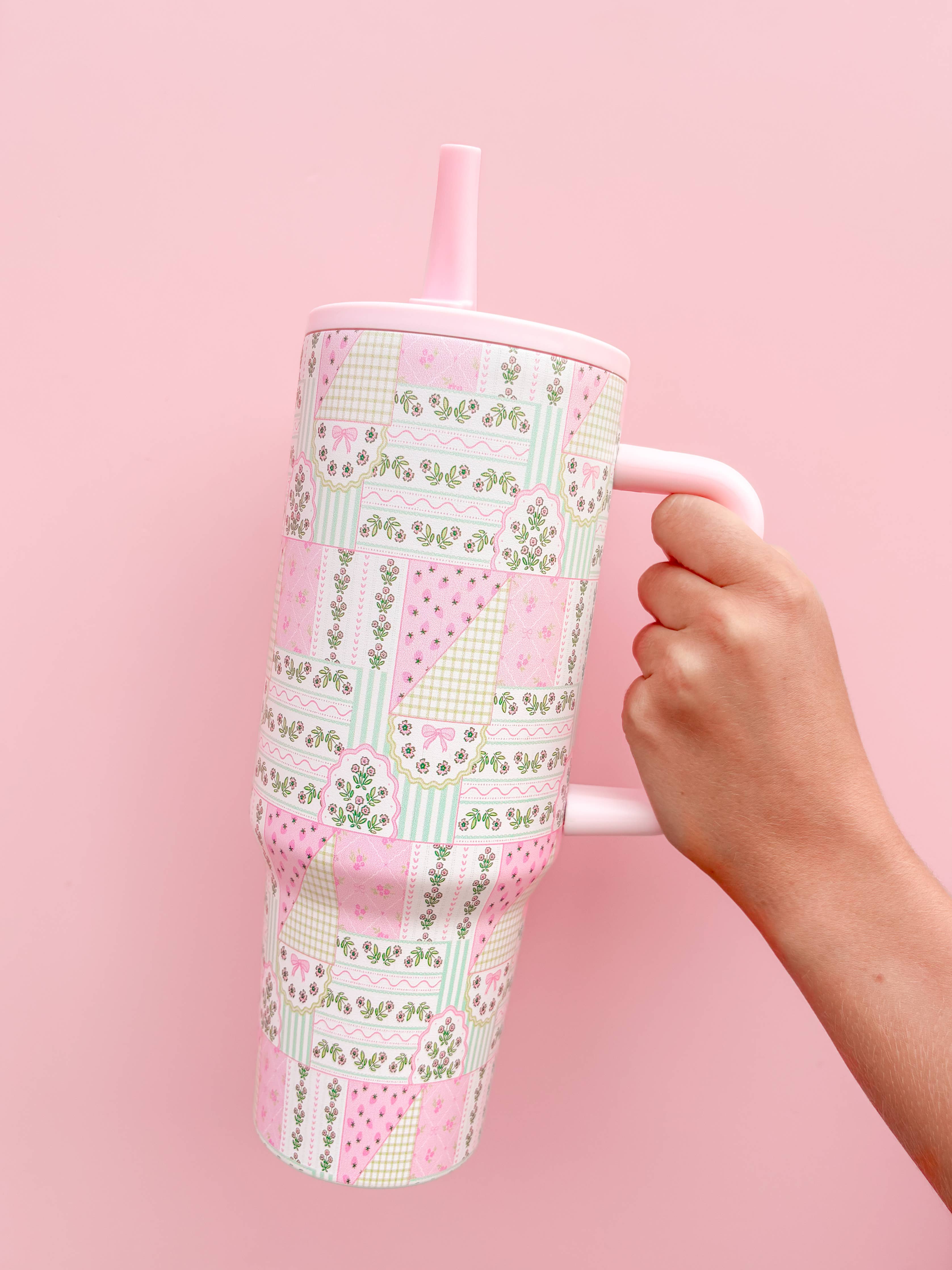 COMING SOON!!!! Floral Patchwork 40oz Tumbler - Spill Proof Lid + Flip Straw