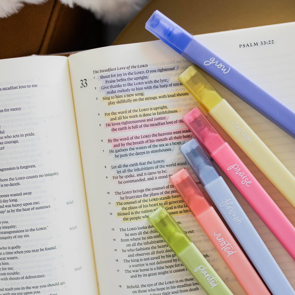 Garden Highlighter Set — 6 Color Dual Tip Bible Highlighters with No Bleed Technology