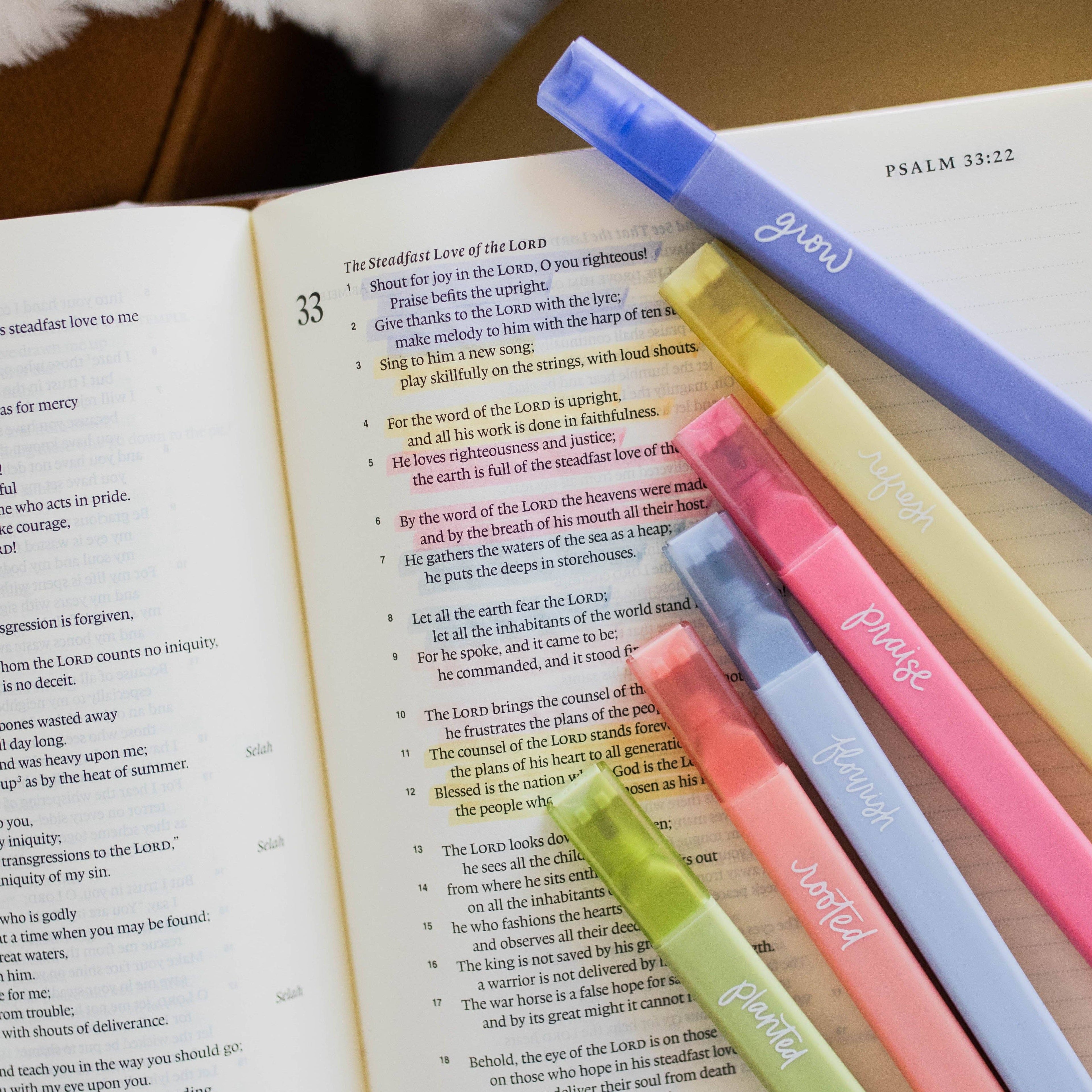 Garden Highlighter Set — 6 Color Dual Tip Bible Highlighters with No Bleed Technology