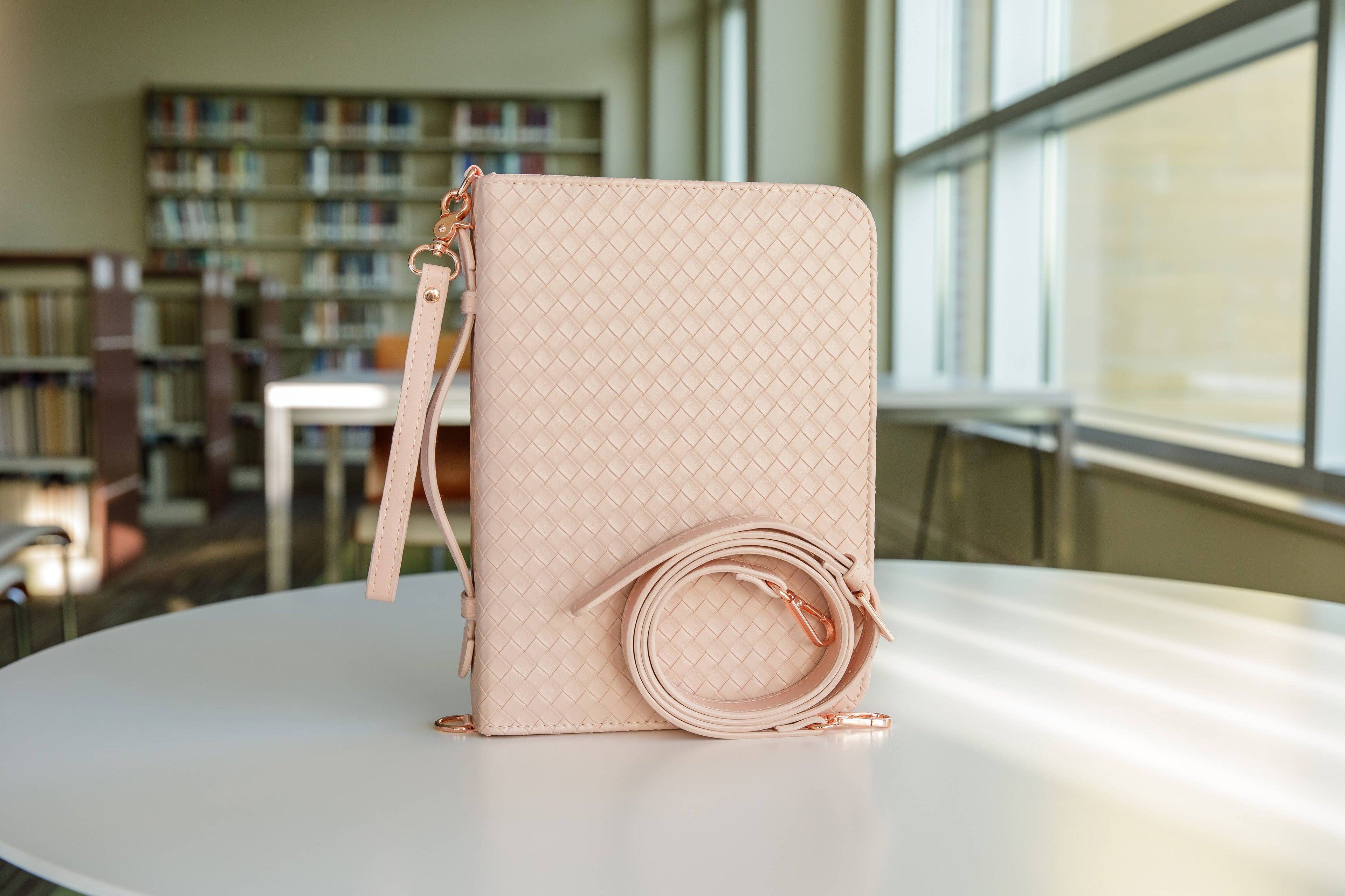 Weave Bible Case Crossbody — Blush Vegan Leather Bible Cover with Crossbody Strap