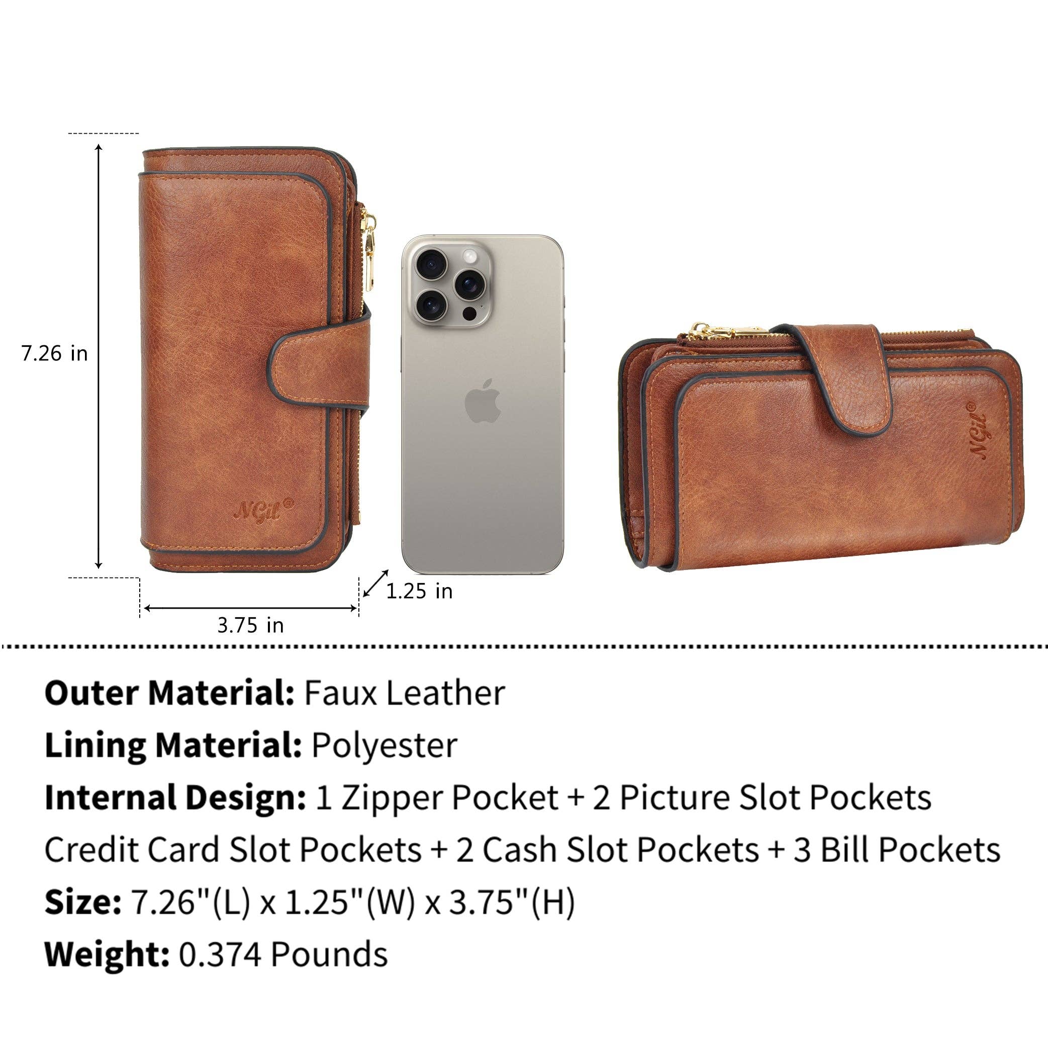 Trifold Wallet — Premium Synthetic Leather Wallet in Mocha, Khaki, and Black