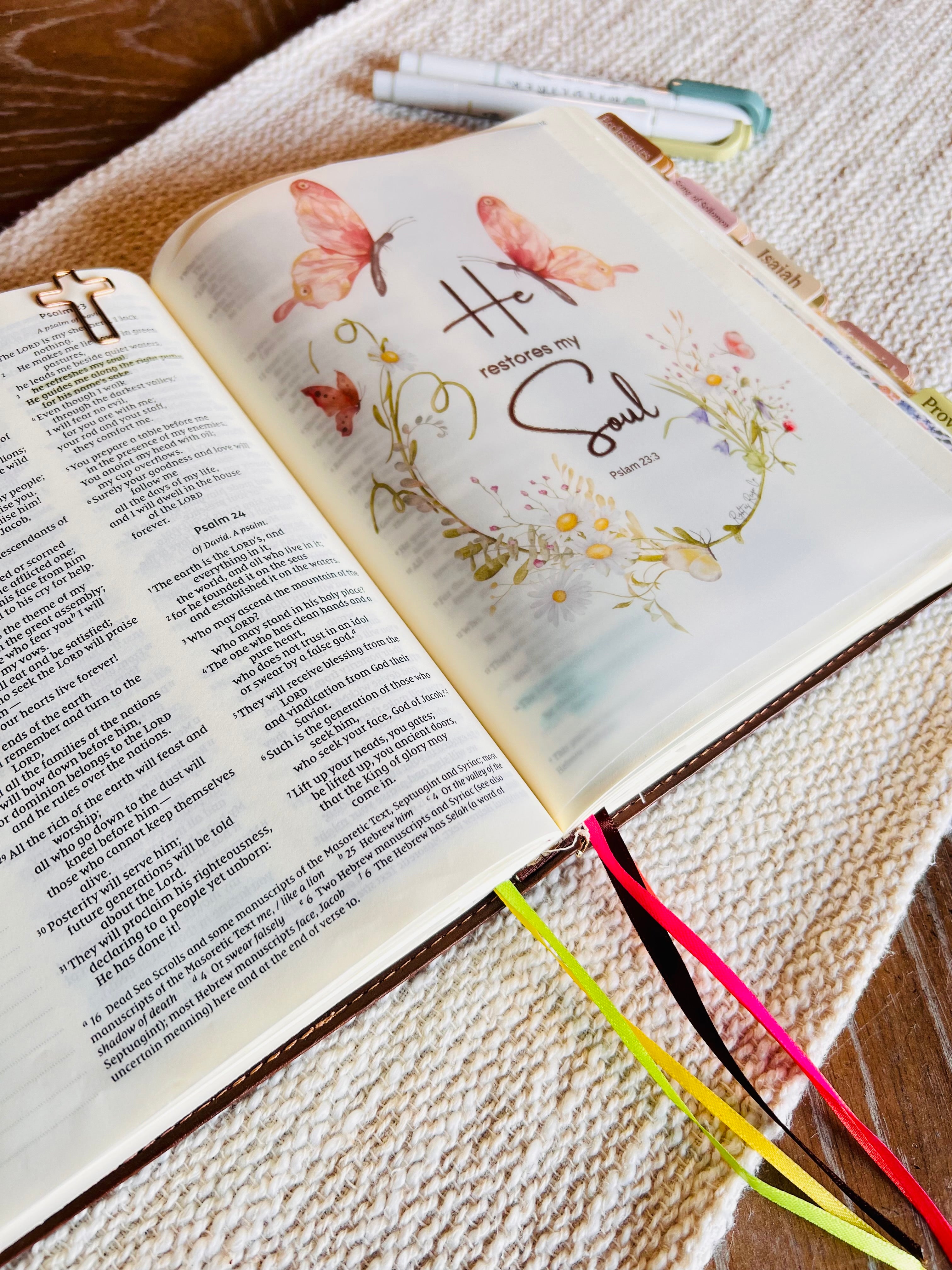 He Restores My Soul Bible Tip-In — Psalm 23:3 Printable Digital Download for Bible Journaling