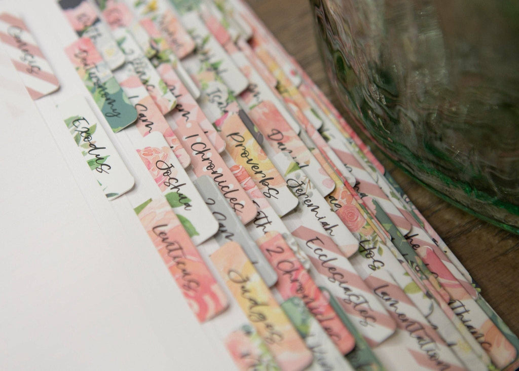 Floral Bible Index Tabs — Rose Floral Peel and Stick Bible Tabs — 66 Books Plus 6 Blank