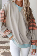 Striped Colorblock Patchwork Drop Shoulder Sweatshirt — Casual Women's Fashion
