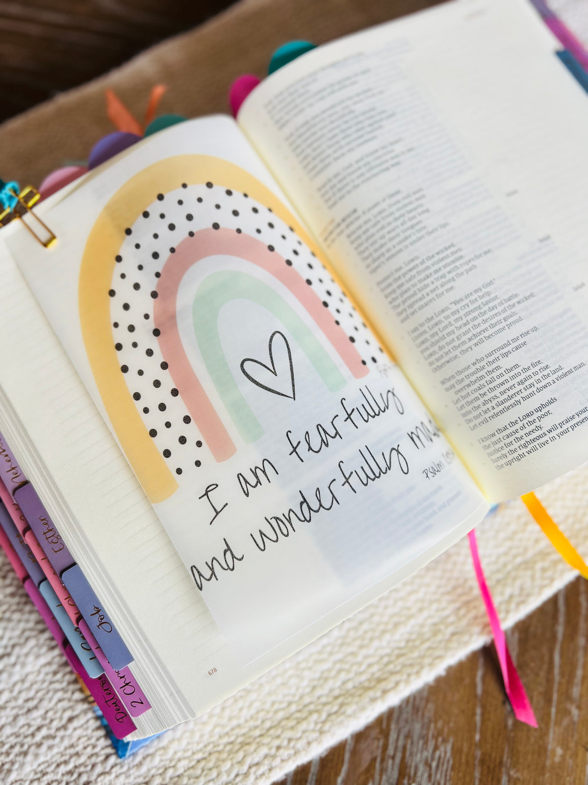I Am Fearfully and Wonderfully Made — Psalm 139 Rainbow Bible Tip-In — for Bible journaling