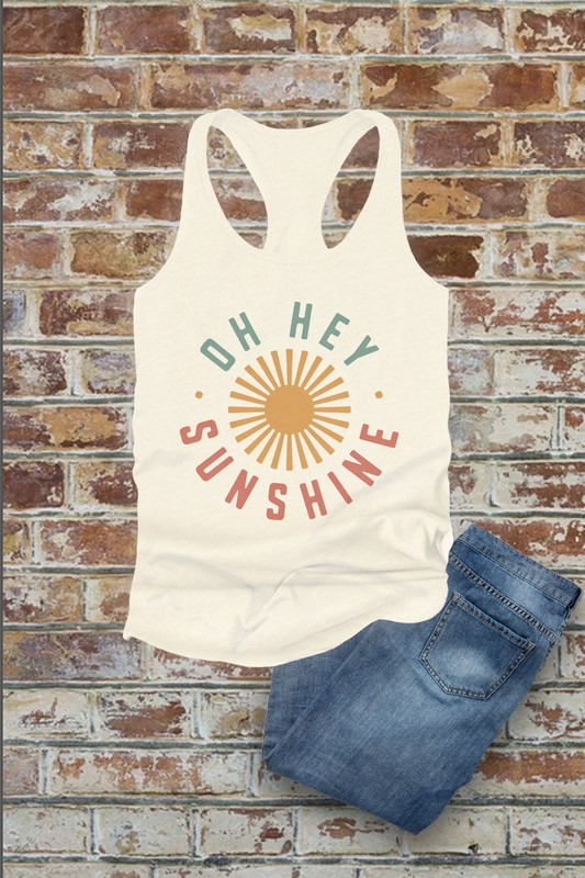 Oh Hey Sunshine Fitted Racerback Tank Top — Christian Women’s Summer Fashion