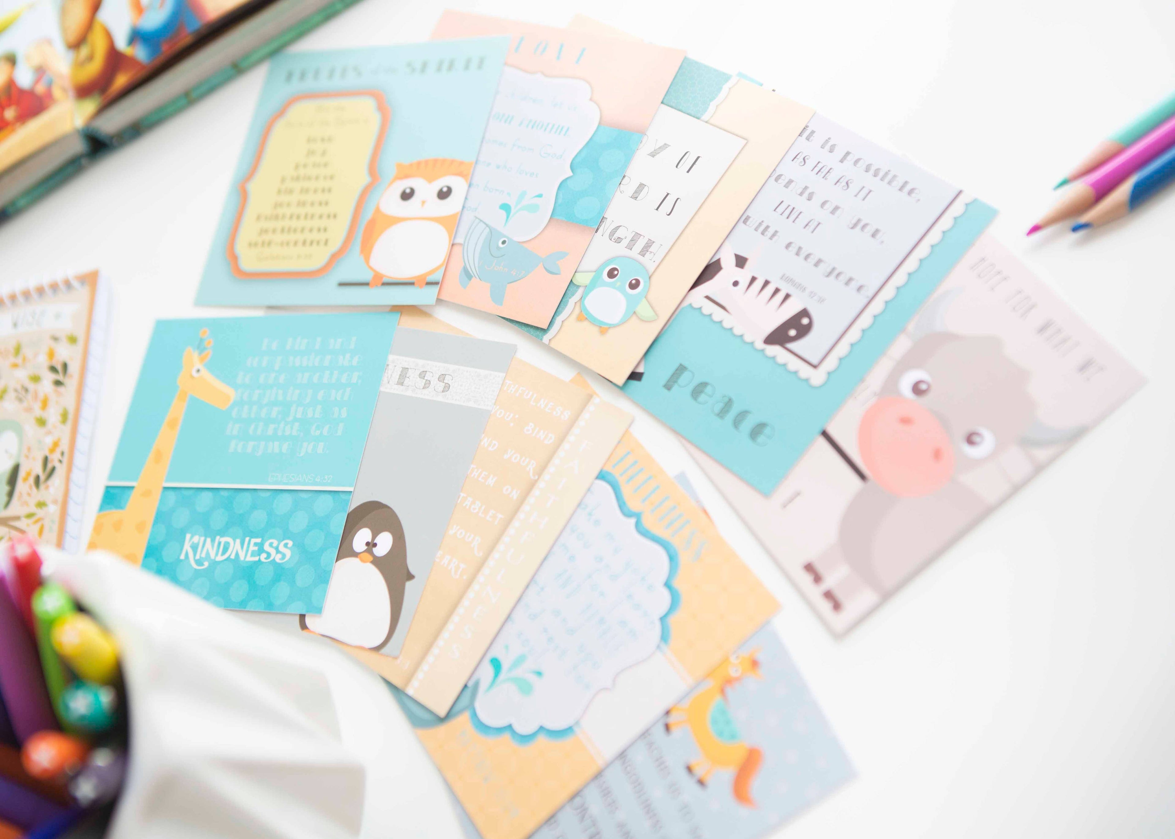 Kids Fruit of the Spirit Bible Verse Cards — Scripture Memory Cards for Children — Set of 10