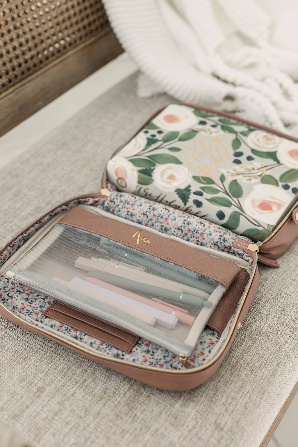 Bible Bag Crossbody — Lavender Vegan Leather Bible Bag with Gold Accents