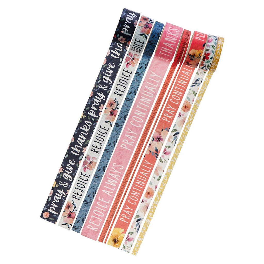 Rejoice Always Washi Tape Set — Set of 8 Scripture Washi Tapes for Bible Journaling — 1 Thessalonians 5:16-18