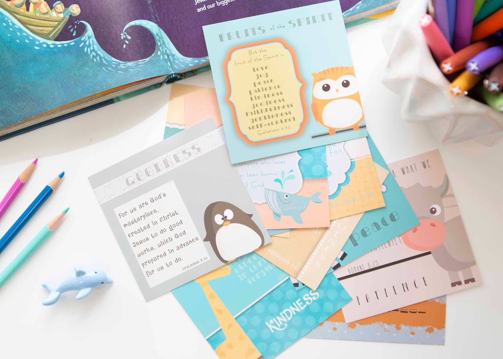 Kids Fruit of the Spirit Bible Verse Cards — Scripture Memory Cards for Children — Set of 10