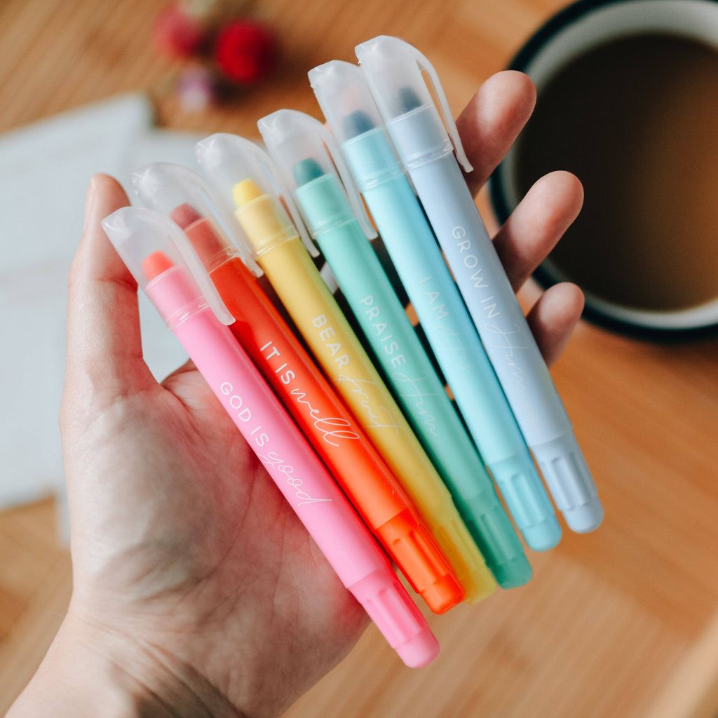 Pastel Bible Highlighter Set — 6 Color No Bleed Gel Highlighters for Bible Study