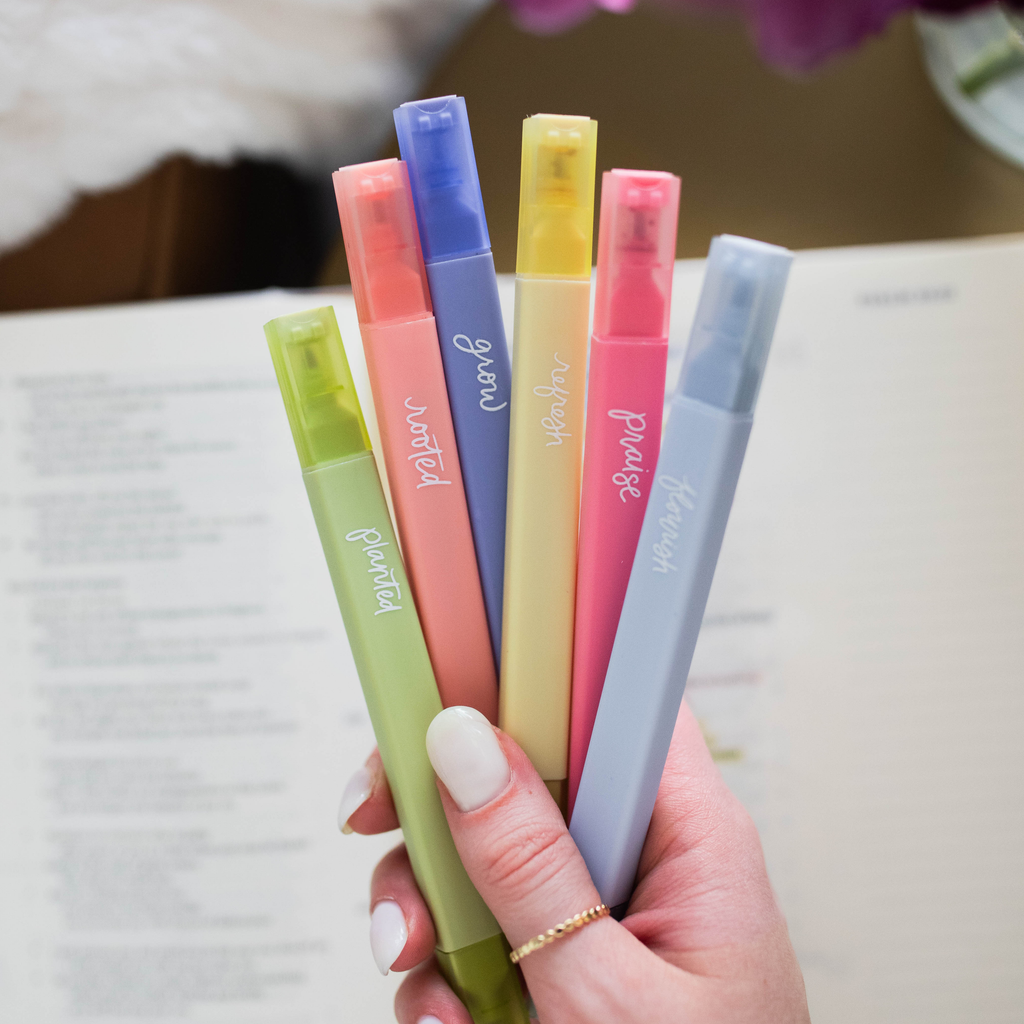 Garden Highlighter Set — 6 Color Dual Tip Bible Highlighters with No Bleed Technology