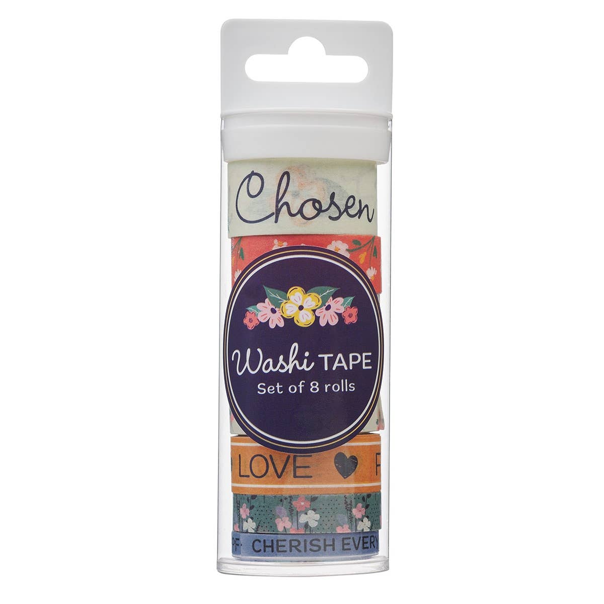 Dwell in Hope Washi Tape Set — Chosen and Cherished — Set of 8 Floral Scripture Washi Tapes for Bible Journaling