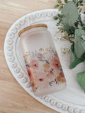 Watercolor Roses 16oz Glass Cup with Bamboo Lid