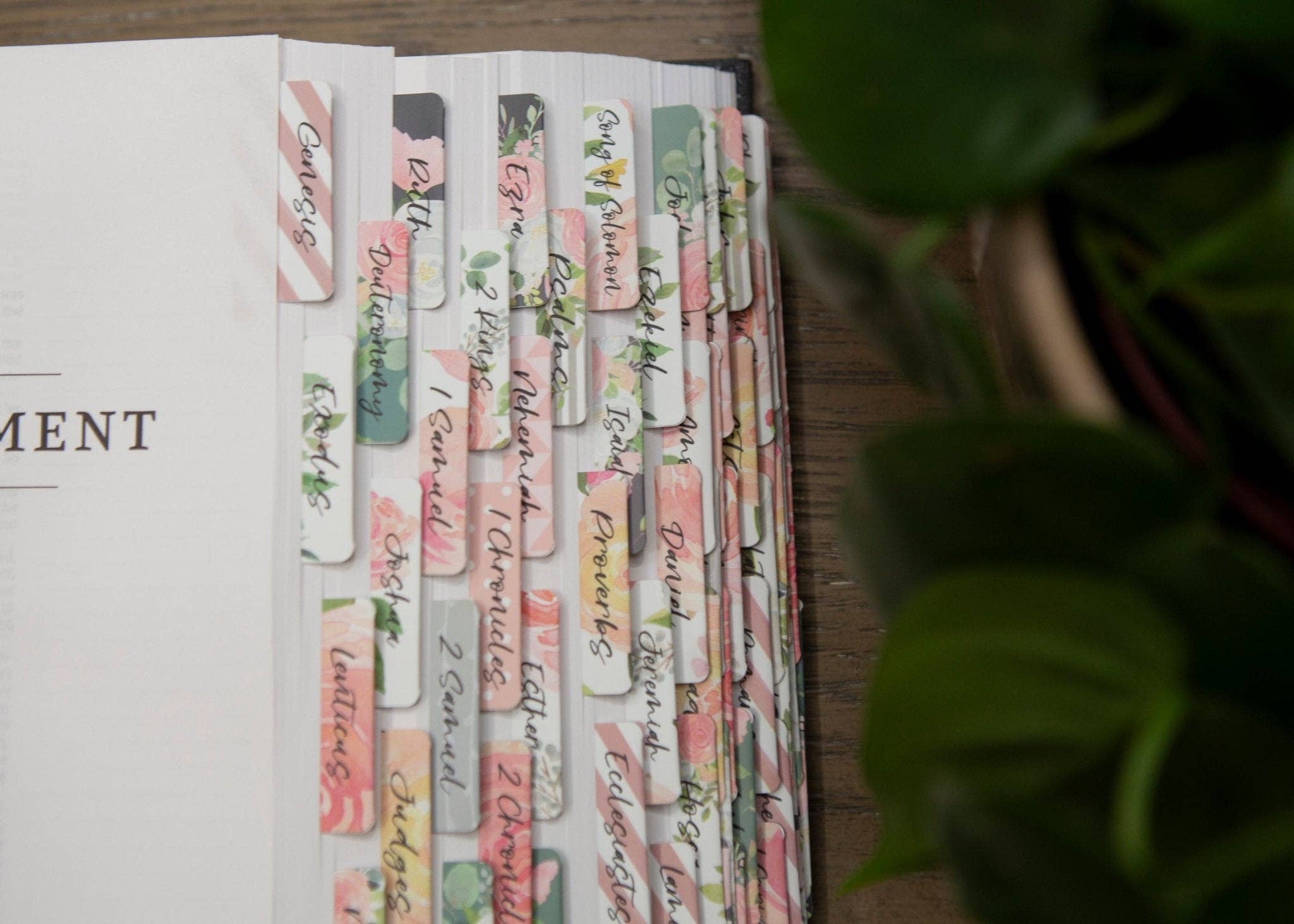 Floral Bible Index Tabs — Rose Floral Peel and Stick Bible Tabs — 66 Books Plus 6 Blank