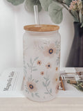 Whimsical Garden 16oz Glass Cup with Bamboo Lid