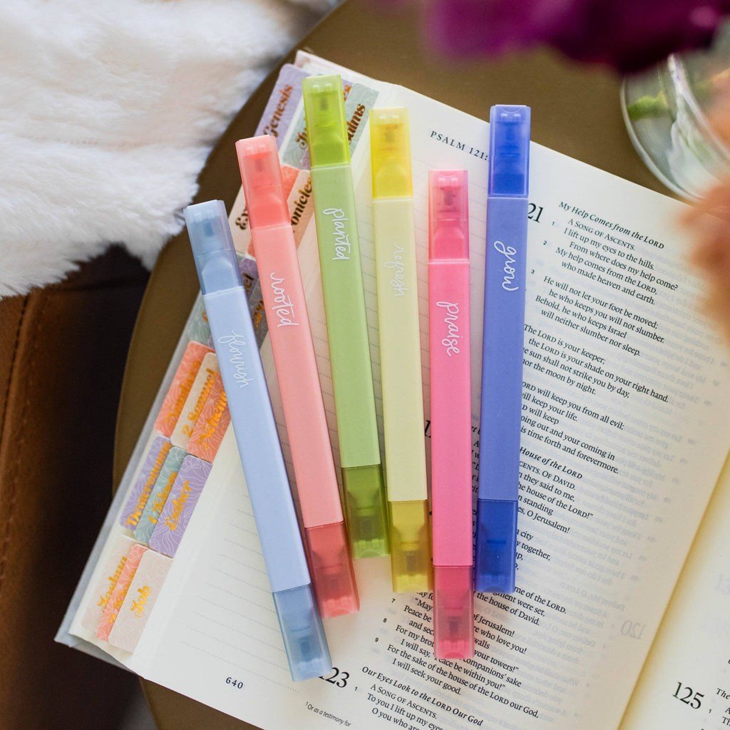 Garden Highlighter Set — 6 Color Dual Tip Bible Highlighters with No Bleed Technology