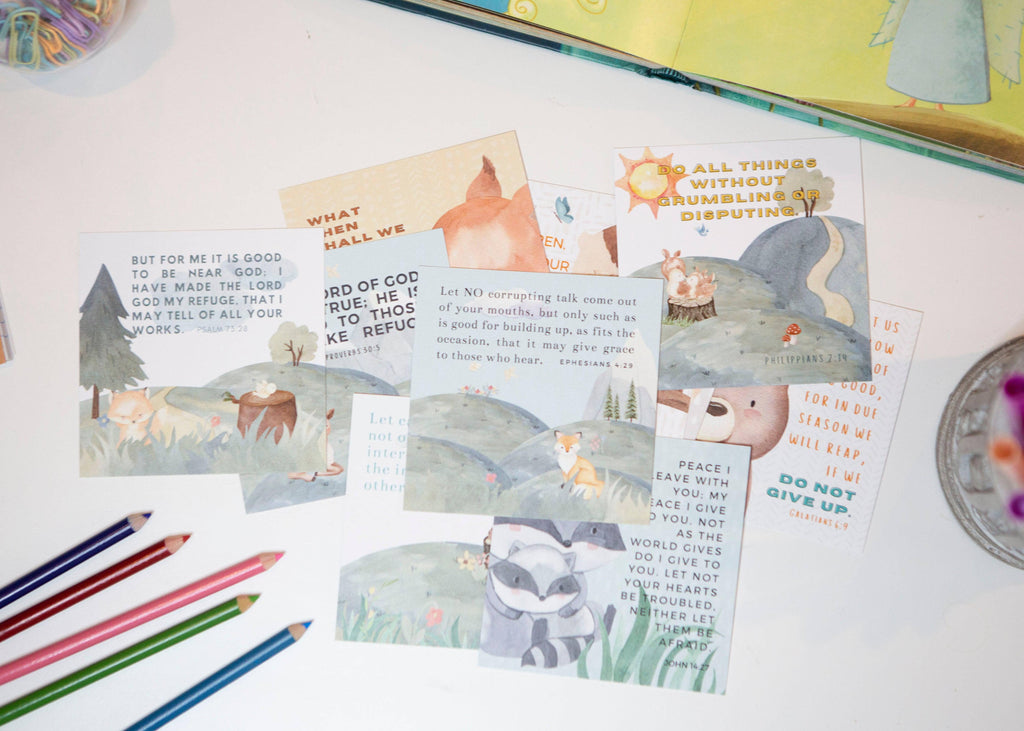 Kids Scripture Verse Cards — Verses to Live By — Set of 10 Bible Memory Cards for Children