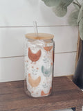 Chicken 16oz Glass Cup with Bamboo Lid