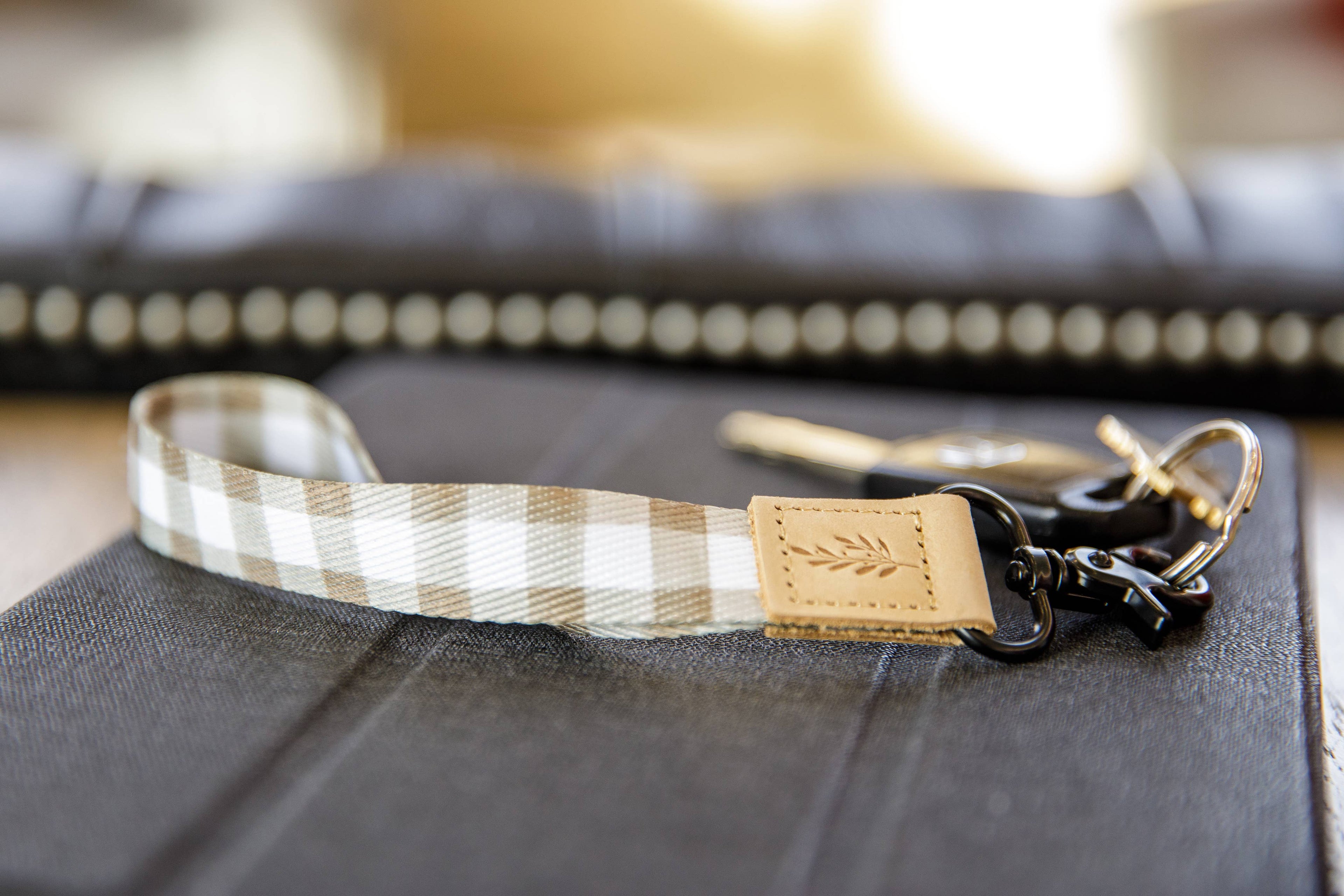 Brown Checkered Wristlet Keychain — Cute Keychain Wristlet for Women