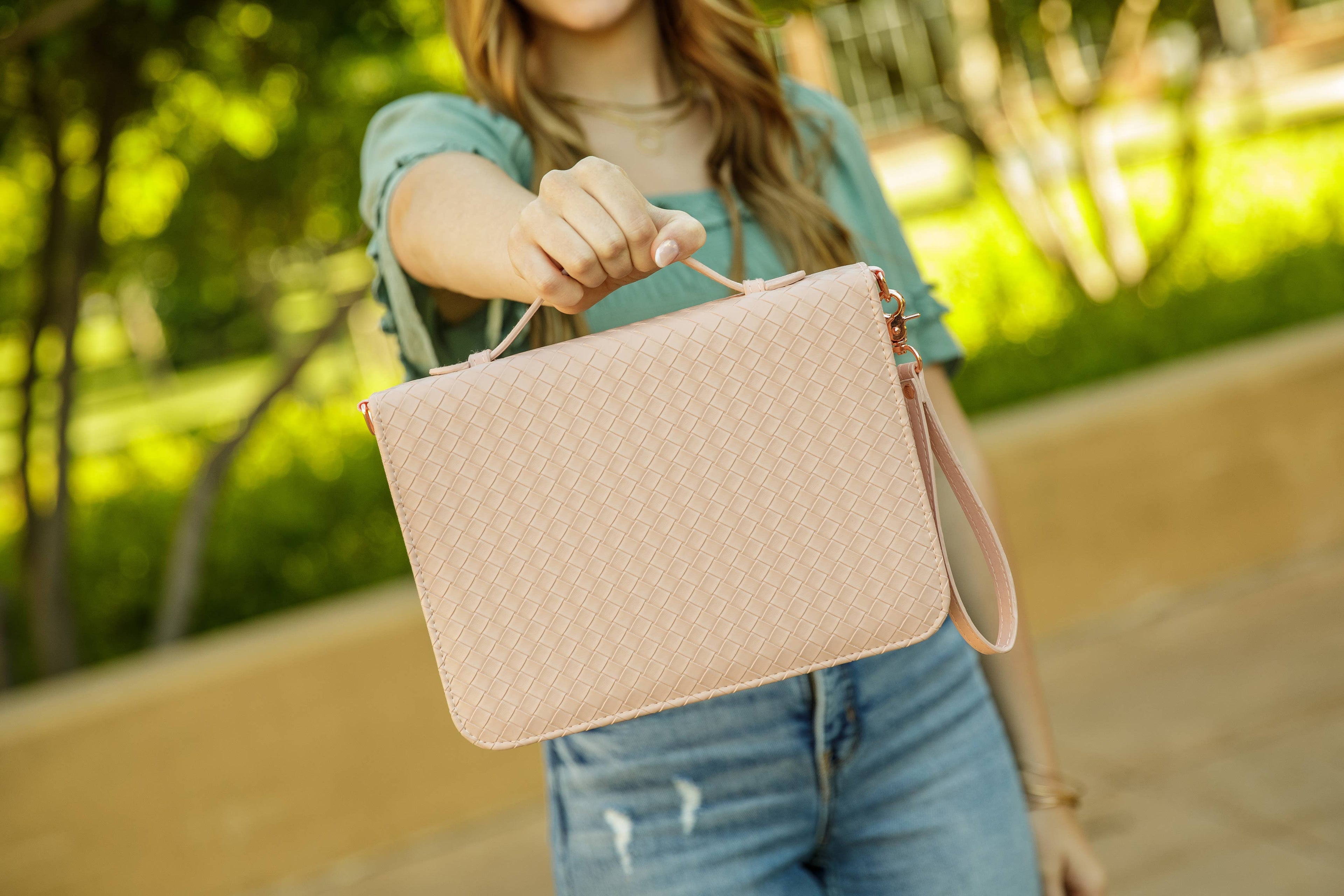 Weave Bible Case Crossbody — Blush Vegan Leather Bible Cover with Crossbody Strap