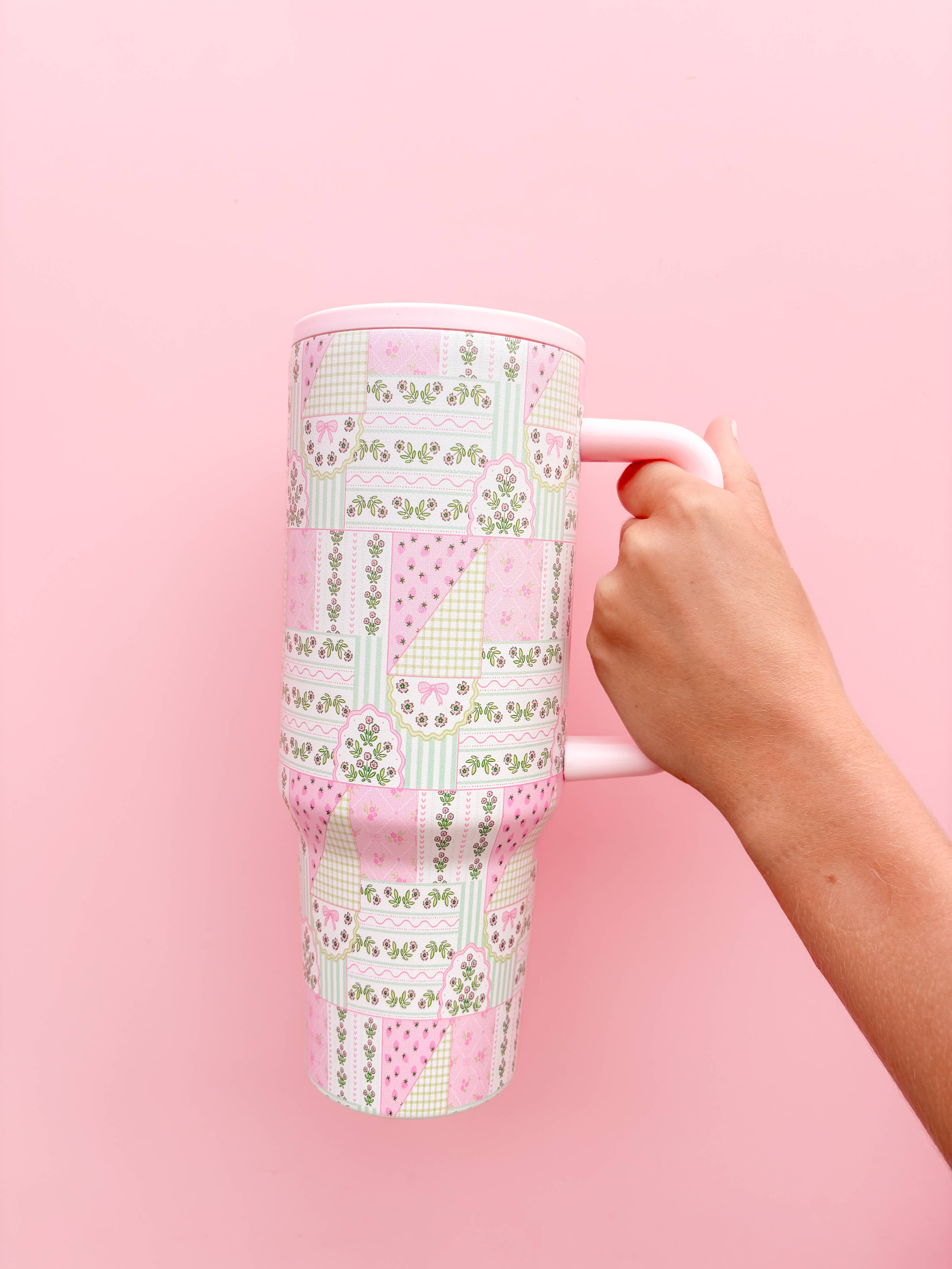 COMING SOON!!!! Floral Patchwork 40oz Tumbler - Spill Proof Lid + Flip Straw