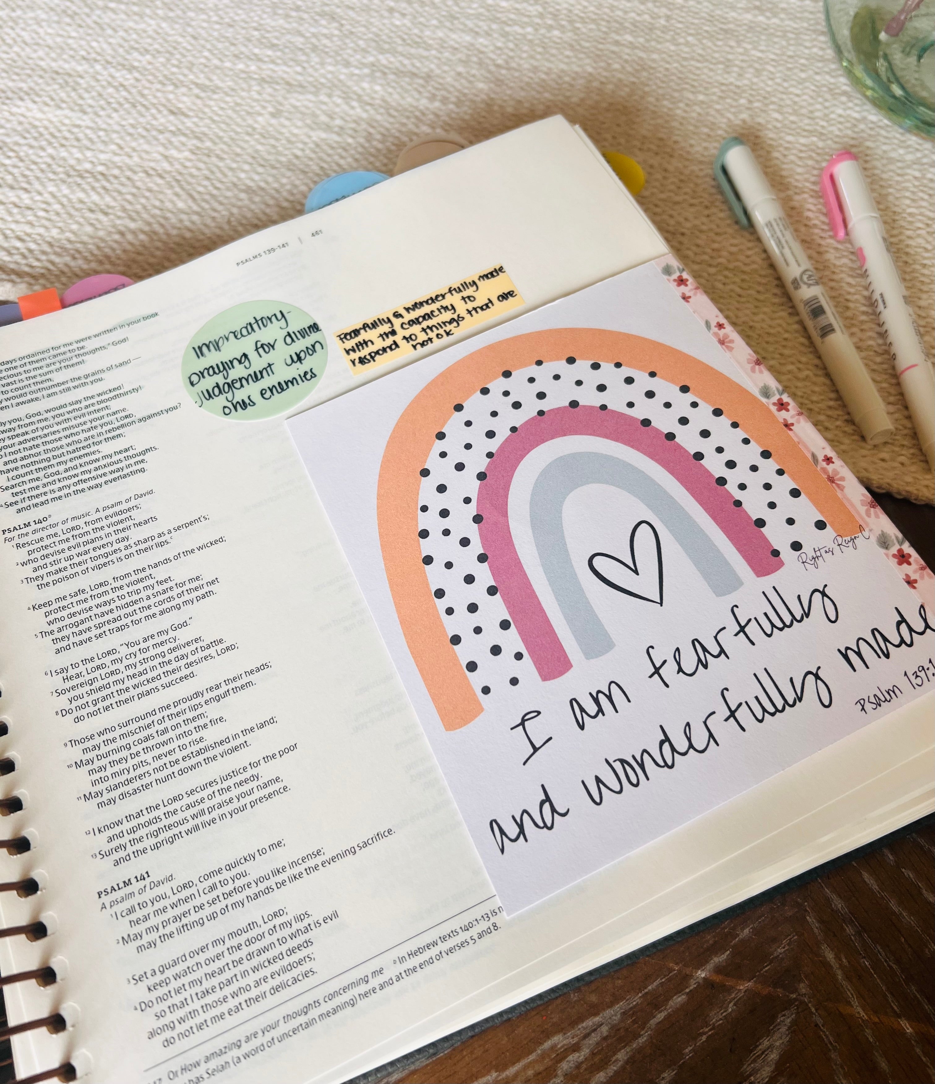 I Am Fearfully and Wonderfully Made — Psalm 139 Rainbow Bible Tip-In — Printable Digital Download