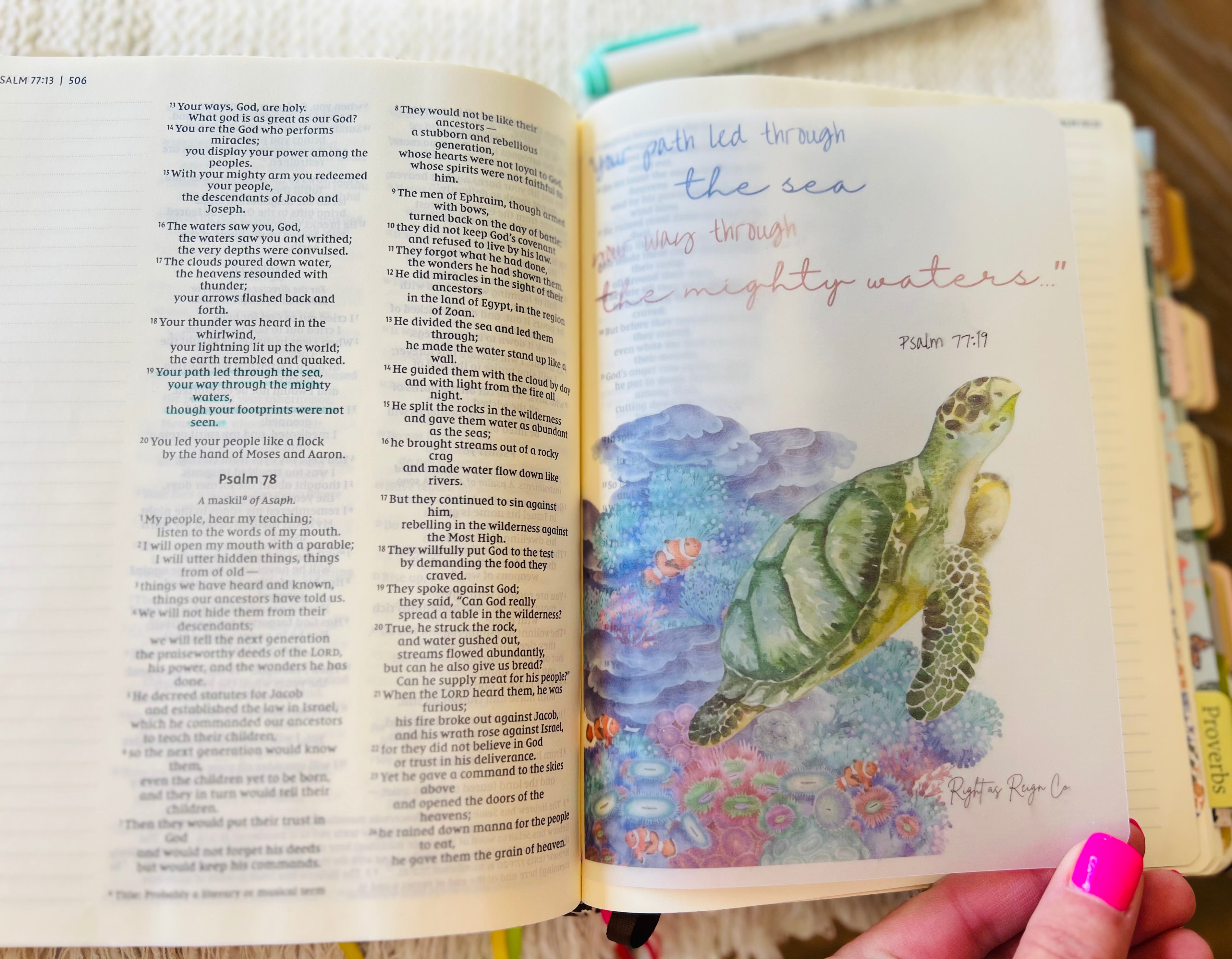 Your Path Led Through the Sea — Psalm 77:19 Sea Turtle Tip-In — Printable Digital Download