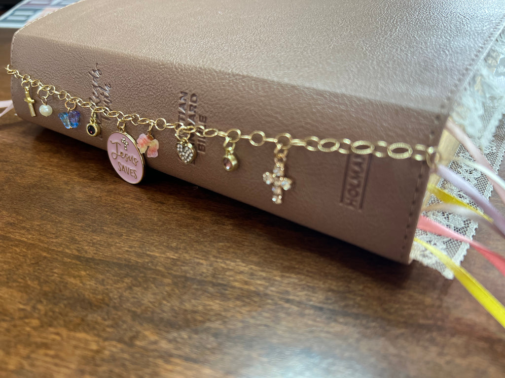 Bible Charm Chain — Personalized Gold or Silver Faith Charm Chain for Women's Bibles