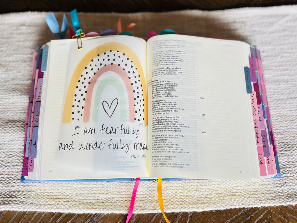 I Am Fearfully and Wonderfully Made — Psalm 139 Rainbow Bible Tip-In — for Bible journaling