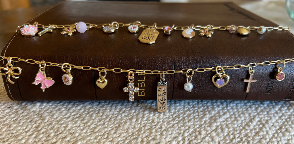 Bible Charm Chain — Personalized Gold Faith Charm Chain for Women's Bible
