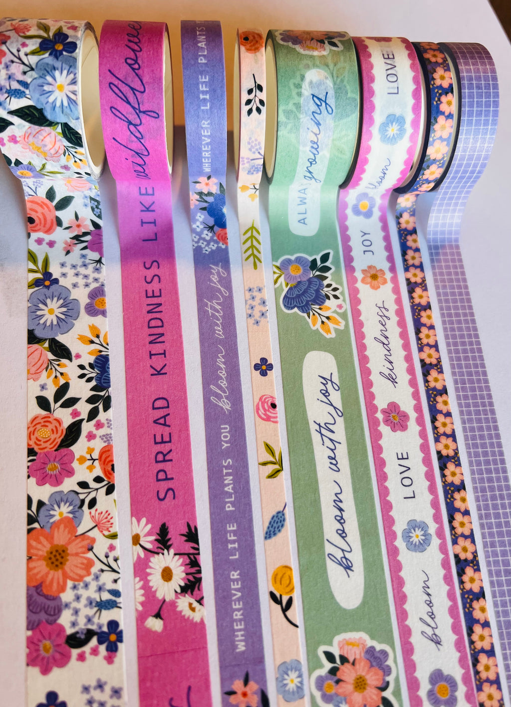 Blossoms of Joy Washi Tape Set — Set of 8 Floral Washi Tapes for Bible Journaling and Creative Projects