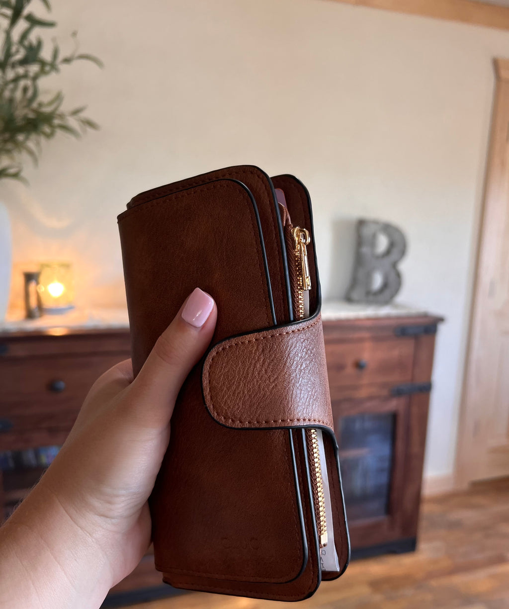Trifold Wallet — Premium Synthetic Leather Wallet in Mocha, Khaki, and Black