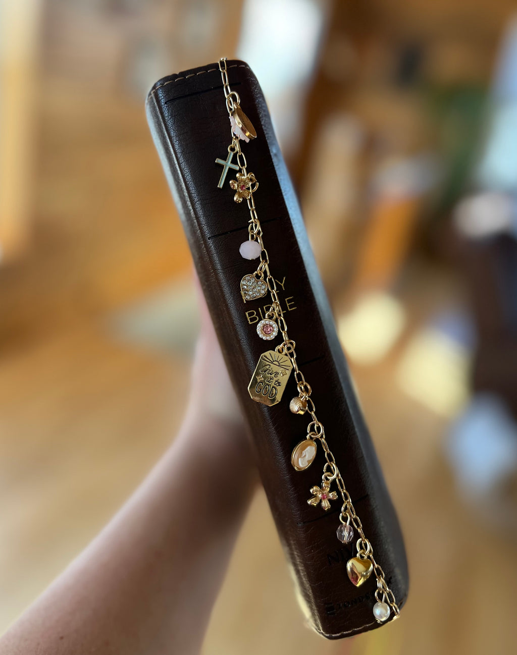 Bible Charm Chain — Personalized Gold Faith Charm Chain for Women's Bible