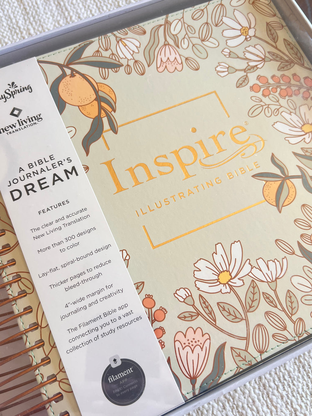 NLT Inspire Illustrating Bible Starter Journaling Bundle — Sage Floral Spiral Bound
