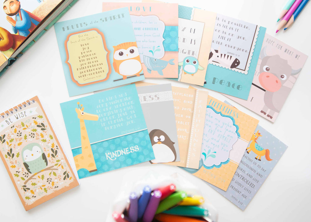 Kids Fruit of the Spirit Bible Verse Cards — Scripture Memory Cards for Children — Set of 10
