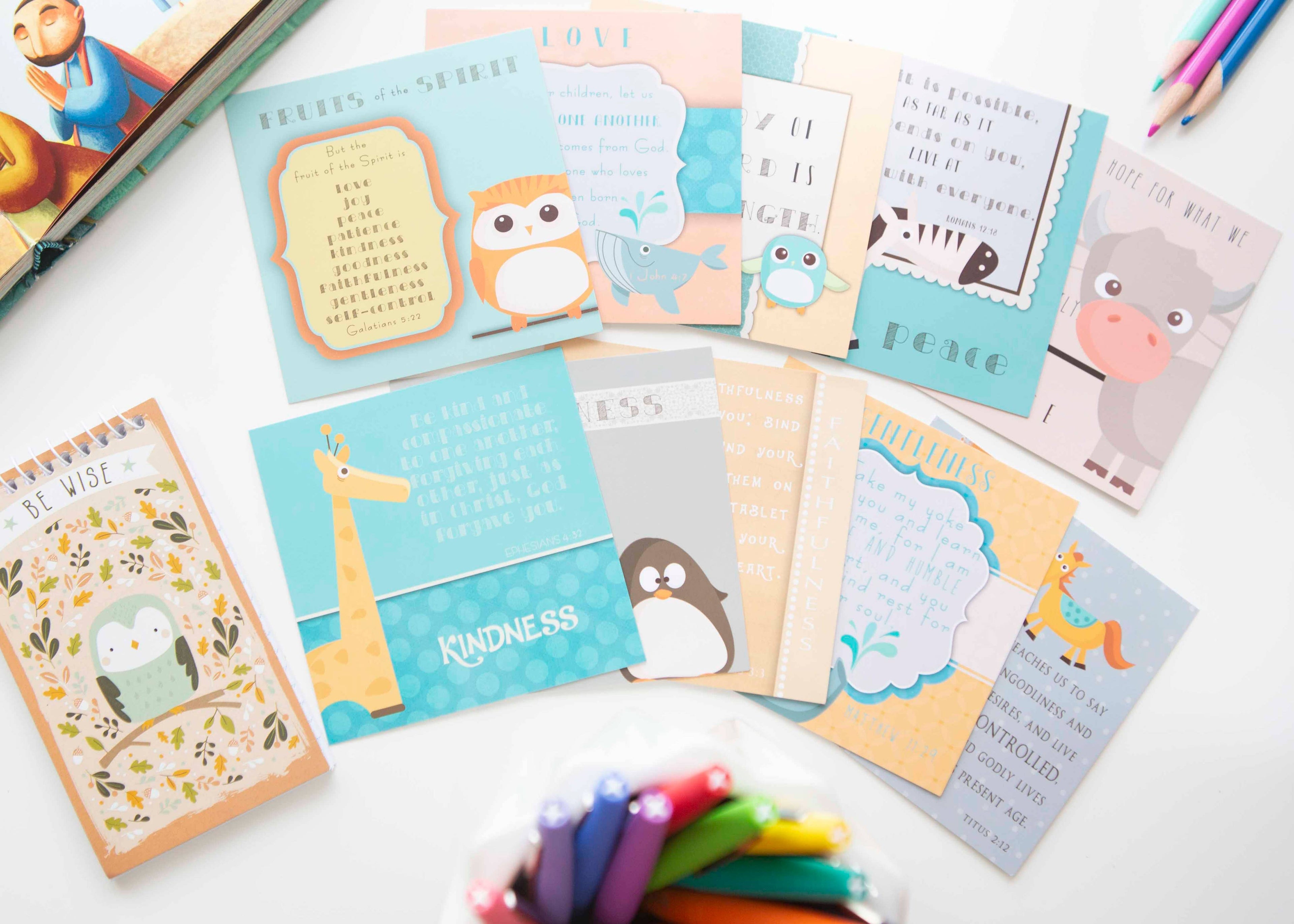 Kids Fruit of the Spirit Bible Verse Cards — Scripture Memory Cards for Children — Set of 10