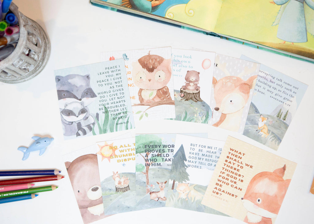 Kids Scripture Verse Cards — Verses to Live By — Set of 10 Bible Memory Cards for Children