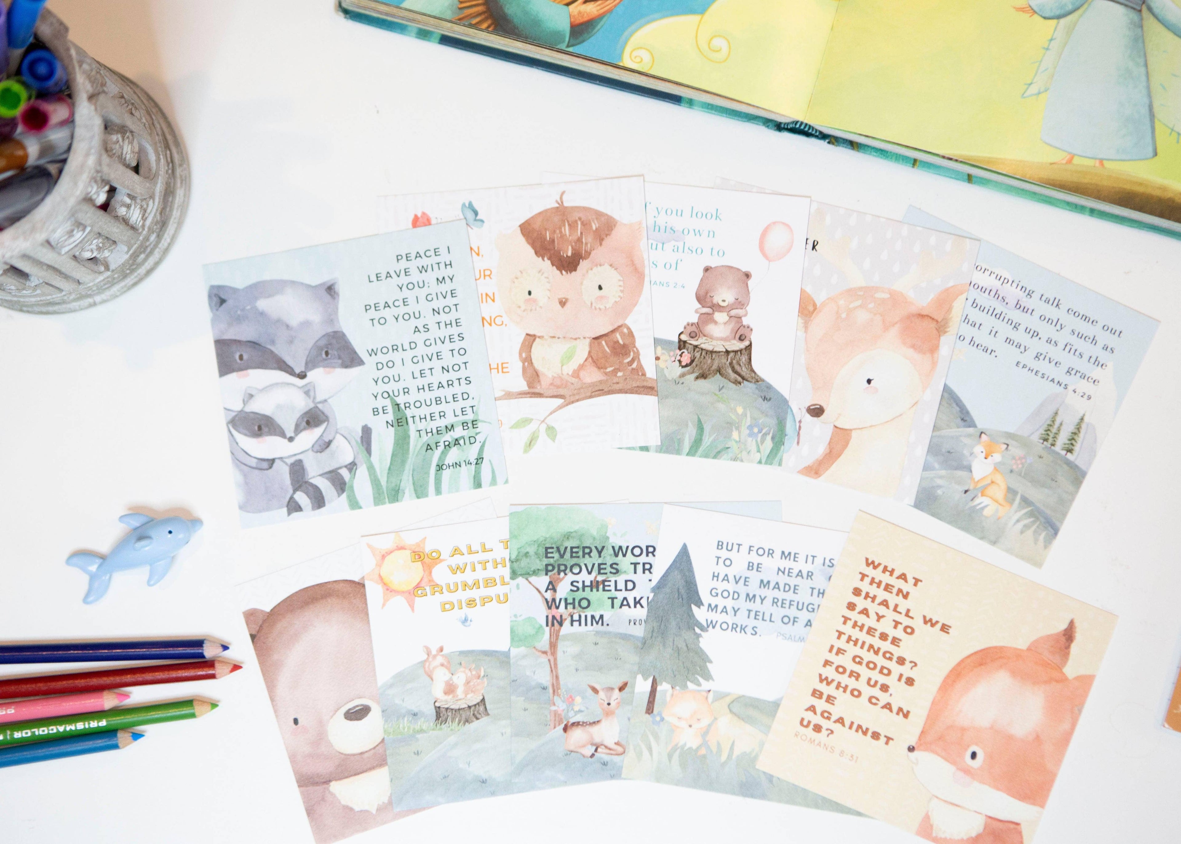 Kids Scripture Verse Cards — Verses to Live By — Set of 10 Bible Memory Cards for Children