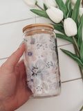 Spring Floral 16oz Glass Cup with Bamboo Lid 