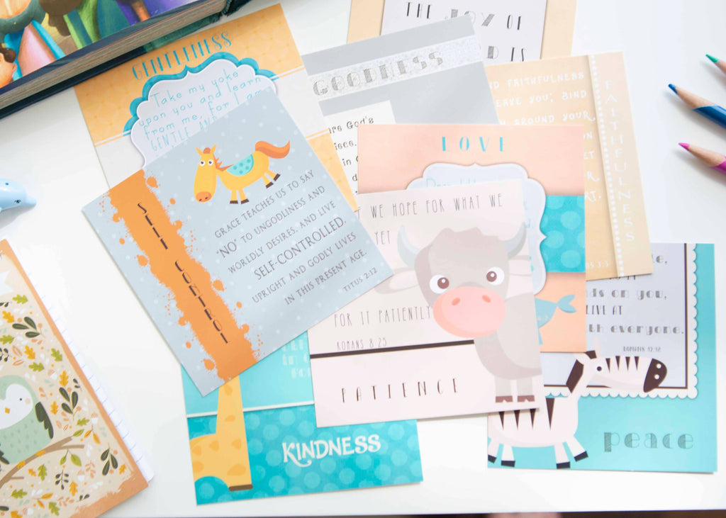 Kids Fruit of the Spirit Bible Verse Cards — Scripture Memory Cards for Children — Set of 10
