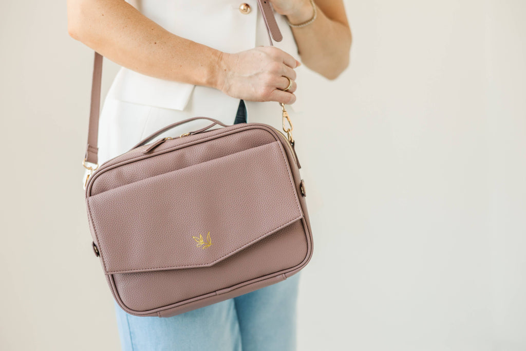 Bible Bag Crossbody — Lavender Vegan Leather Bible Bag with Gold Accents