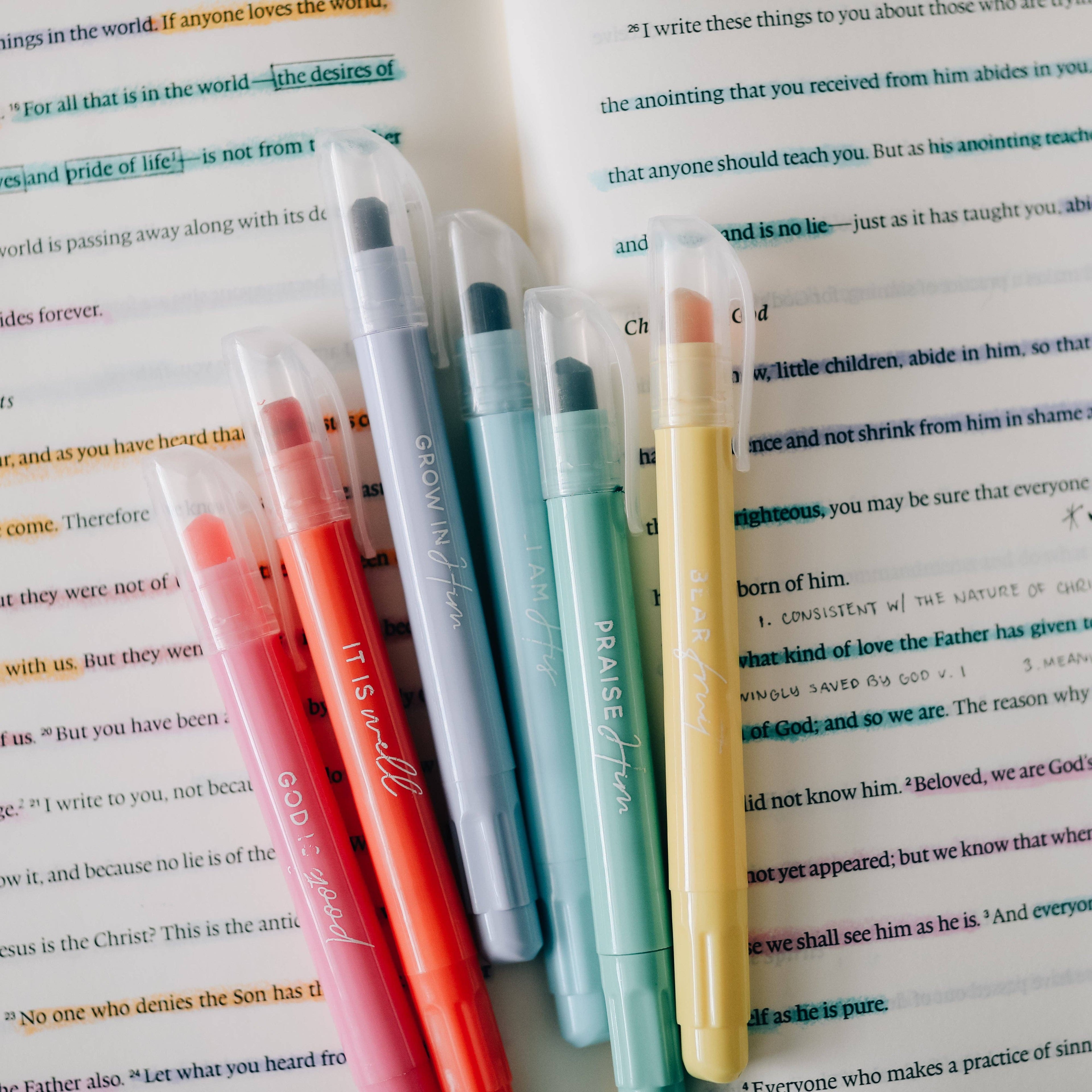 Pastel Bible Highlighter Set — 6 Color No Bleed Gel Highlighters for Bible Study