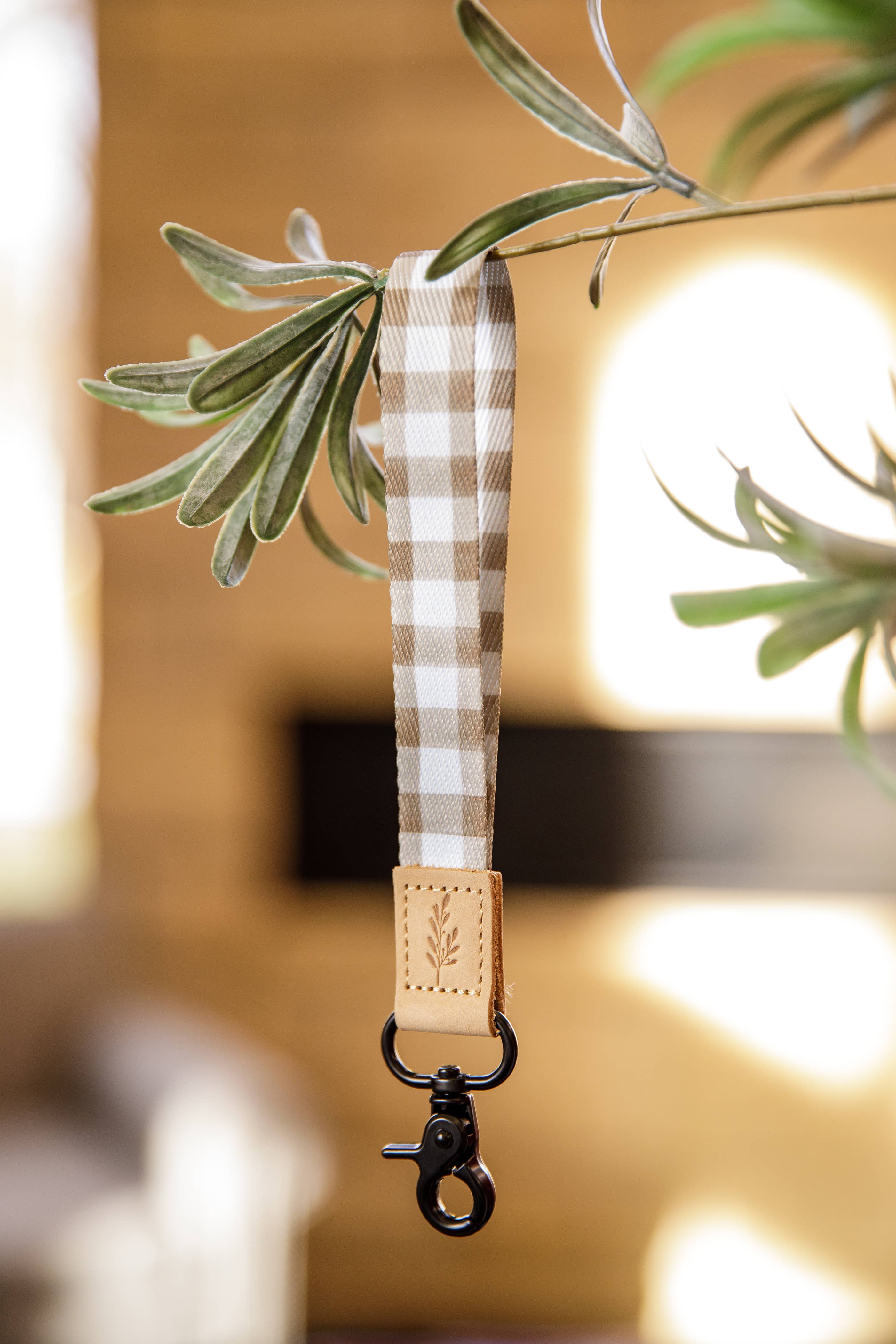 Brown Checkered Wristlet Keychain — Cute Keychain Wristlet for Women