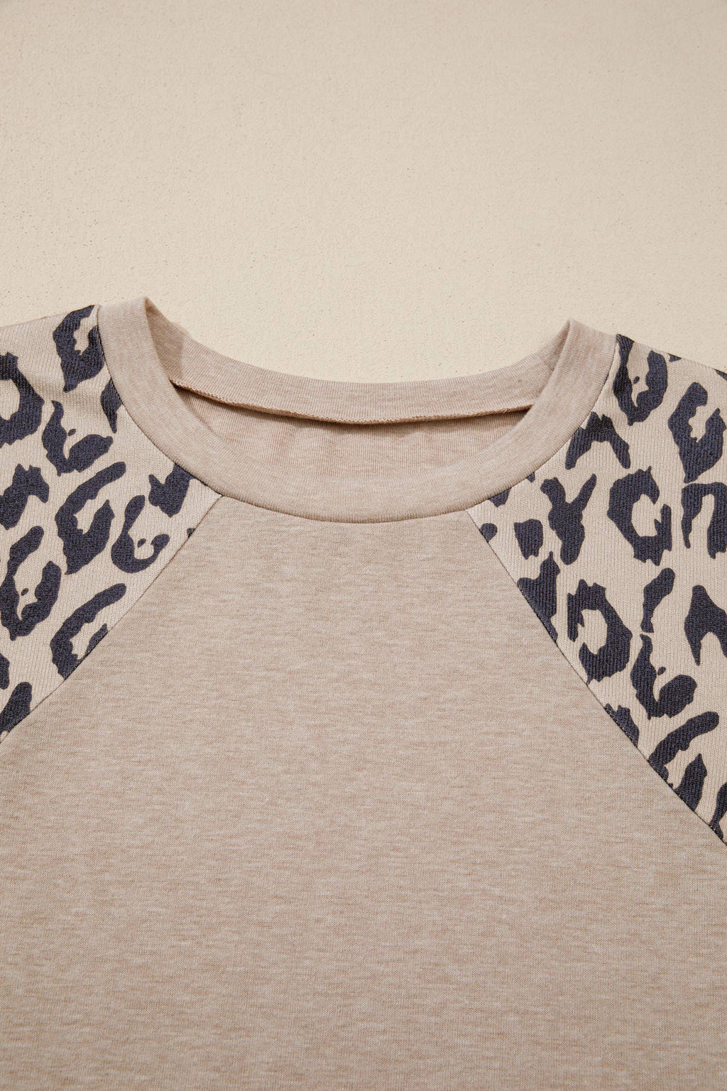 Leopard Print Detail Round Neck Long Sleeve Top