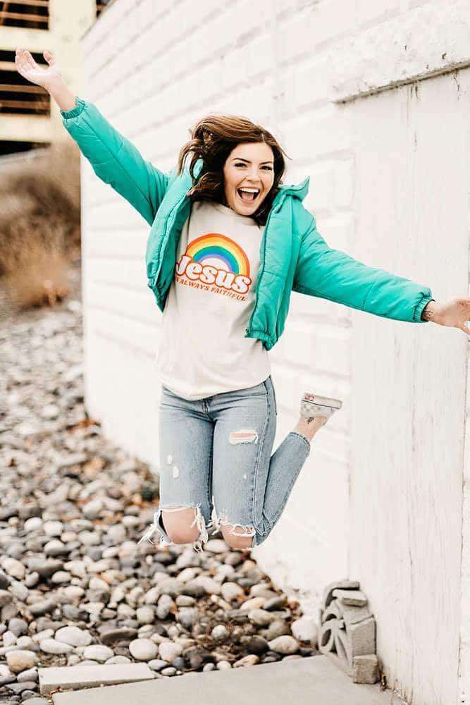 Jesus is Always Faithful Vintage Rainbow Graphic Tee | Christian Women's Faith Fashion