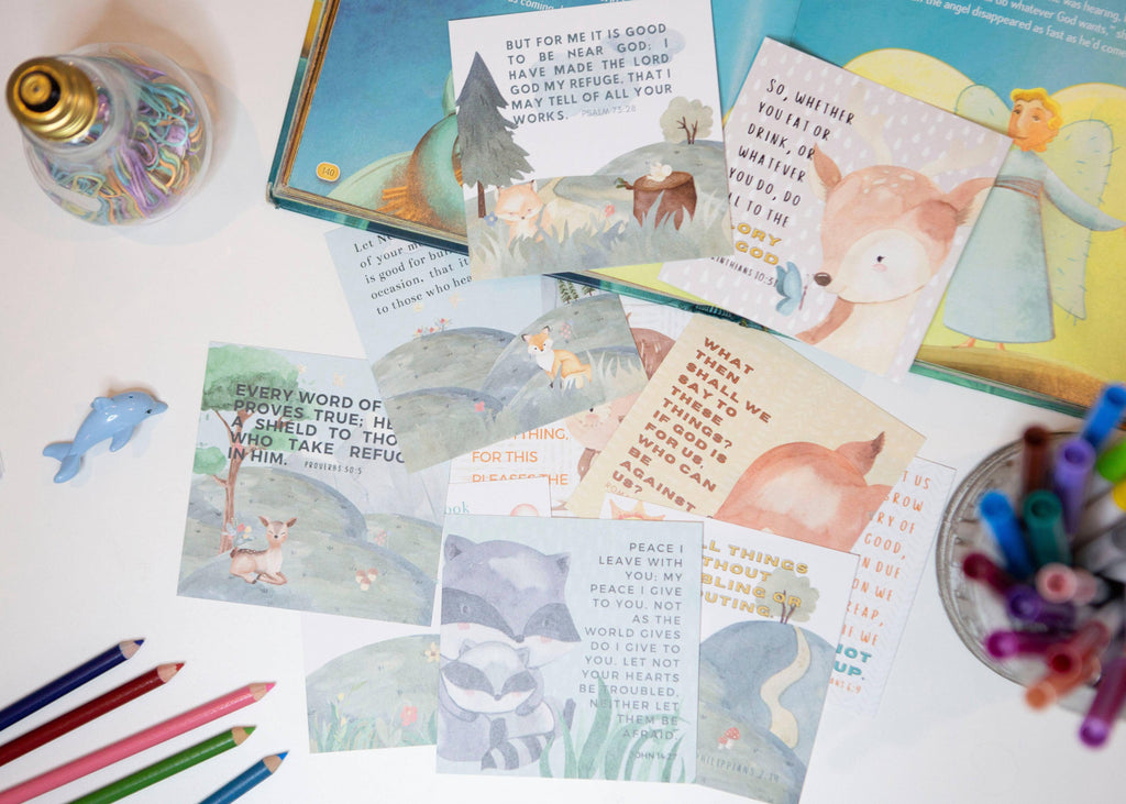 Kids Scripture Verse Cards — Verses to Live By — Set of 10 Bible Memory Cards for Children