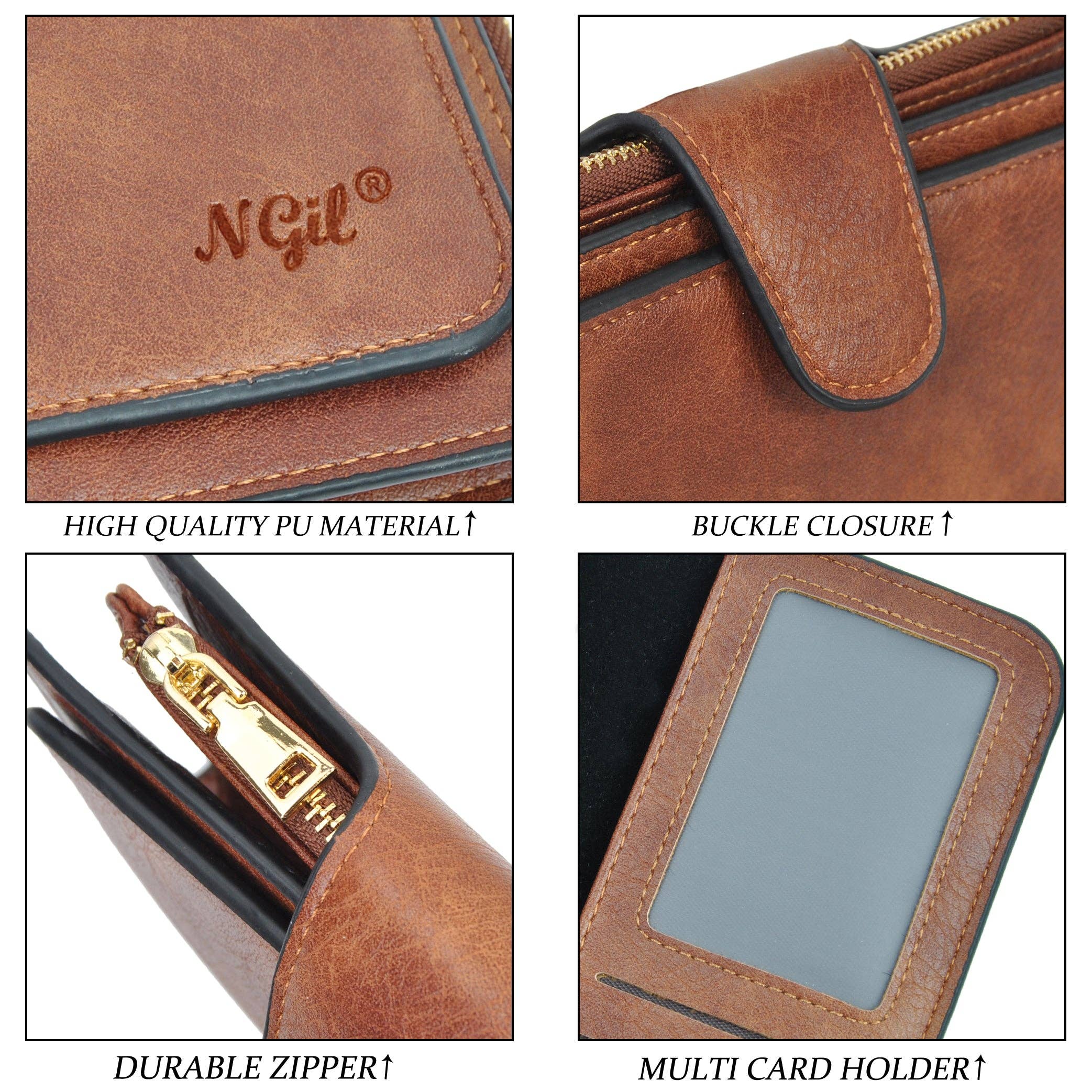 Trifold Wallet — Premium Synthetic Leather Wallet in Mocha, Khaki, and Black